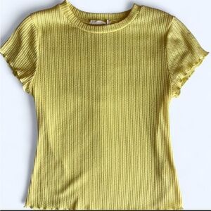 Lush Yellow Ribbed Lettuce Hem Baby Tee | Size M
